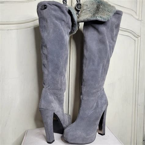 Mariah Carey Suede Faux Fur Thigh High Platform .